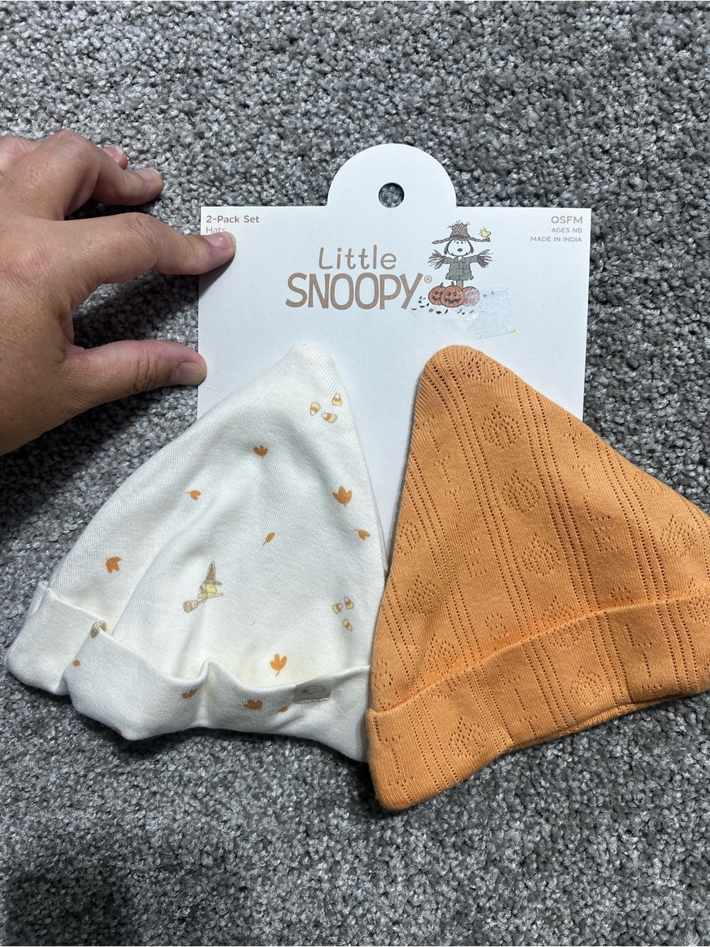 Little Snoopy Newborn Baby 2-Pack Hat Set Fall Pumpkin peanuts New